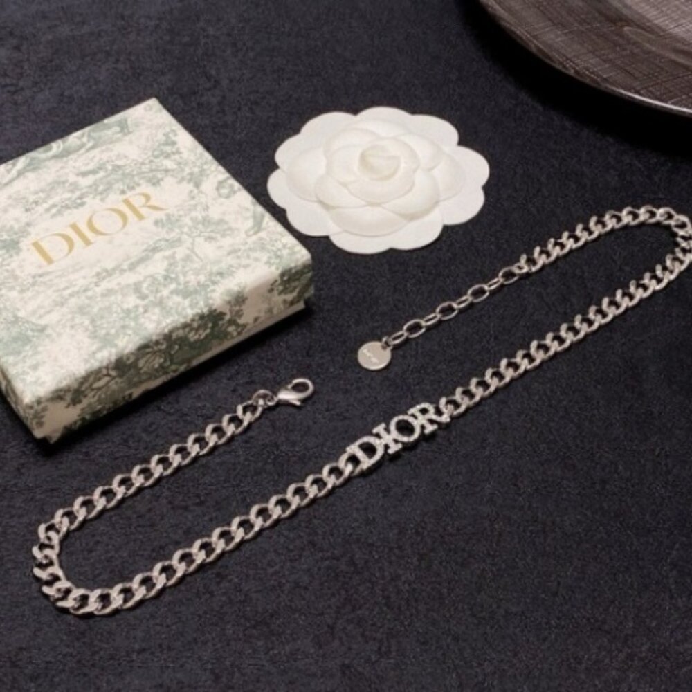 Pave DIOR Lettering Chain Necklace, Adjustable - Picture 5 of 7